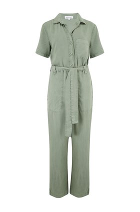 button front jumpsuit in olive grove