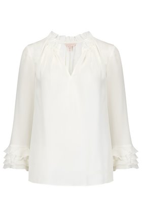 long sleeve georgette ruffle top in snow