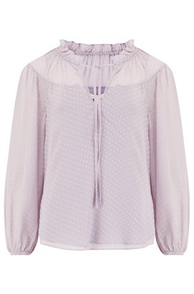 long sleeve satin dot top in lilac