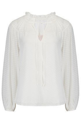 long sleeve satin dot top in snow