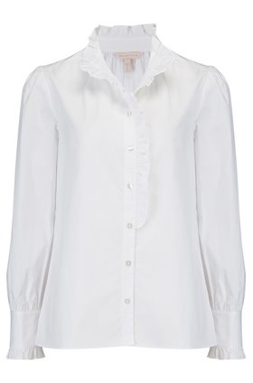 long sleeve poplin ruffle top in milk