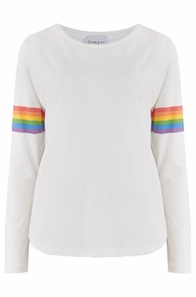 rainbow arms crew top in white