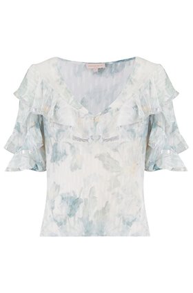 short sleeve lily v-neck top in snow combo