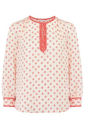 long sleeve block mix top in tomato combo