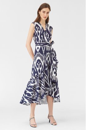wrap dress ikat in indigo combo