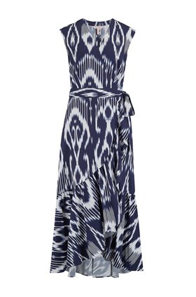 wrap dress ikat in indigo combo