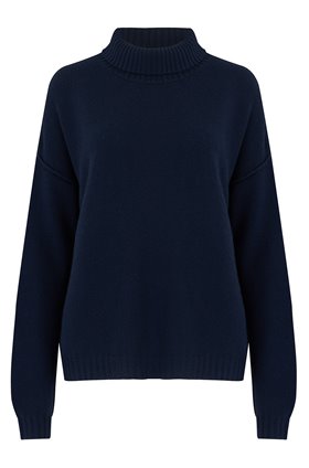 exposed roll neck jumper in navy