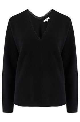 fringe v-neck jumper in black