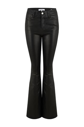 le high flare jean in noir leather