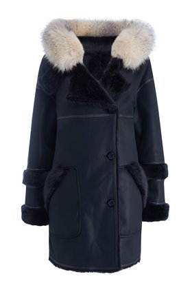 axa faux fur reversible parka in navy