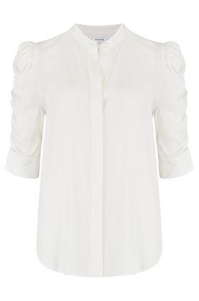 shirred sleeve top in blanc