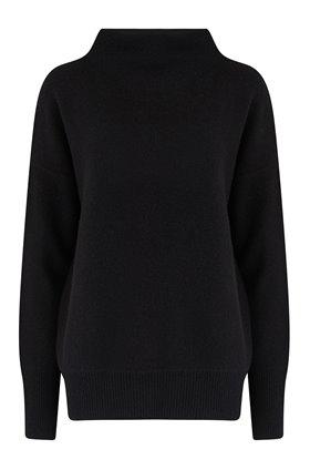 boiled funnel neck jumper in black
