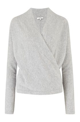 wrap front jumper in soft grey