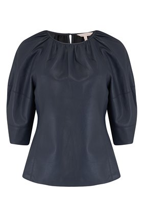 vegan leather blouse in dark navy