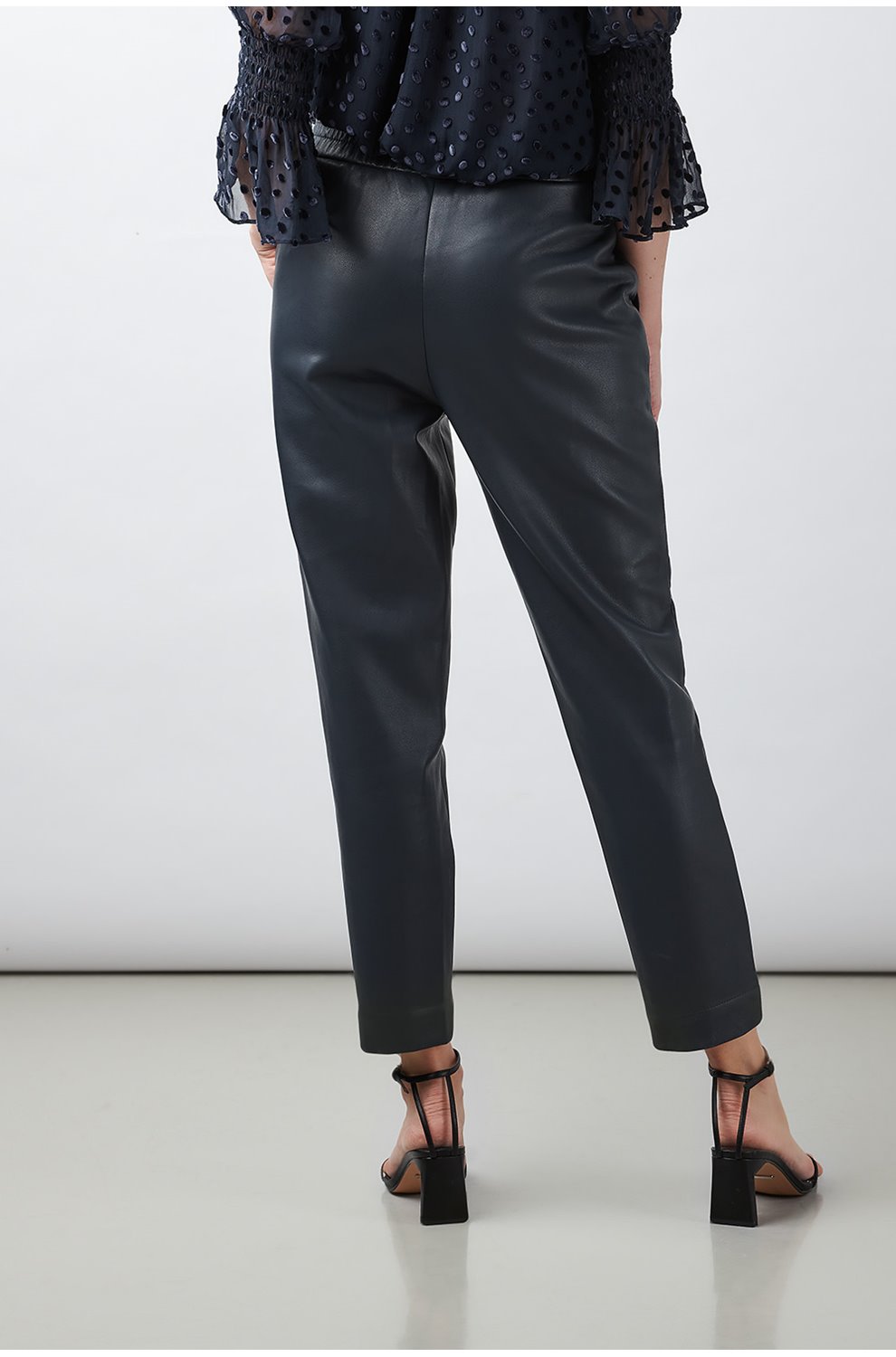 navy leather trousers