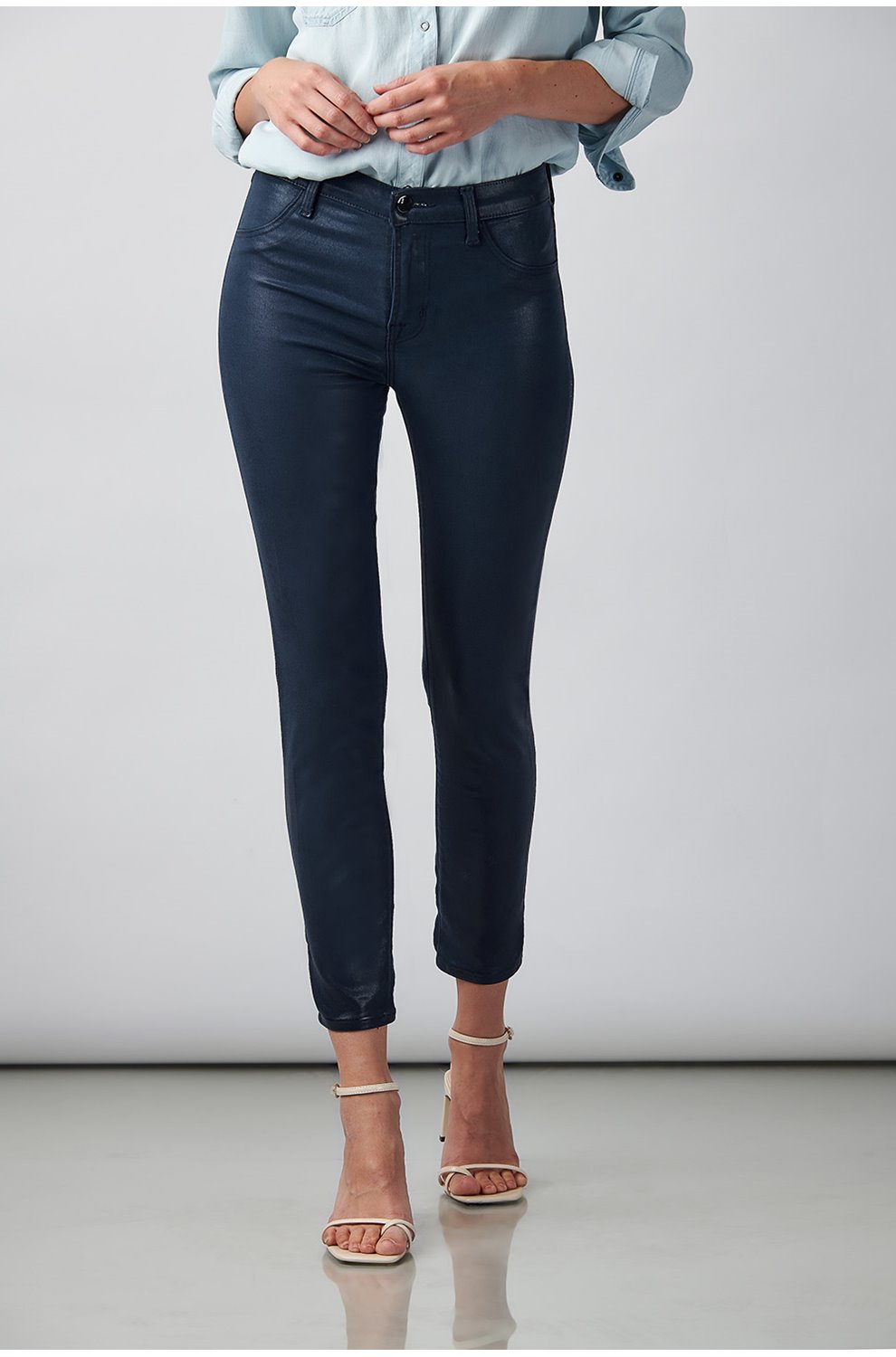 coated navy jeans