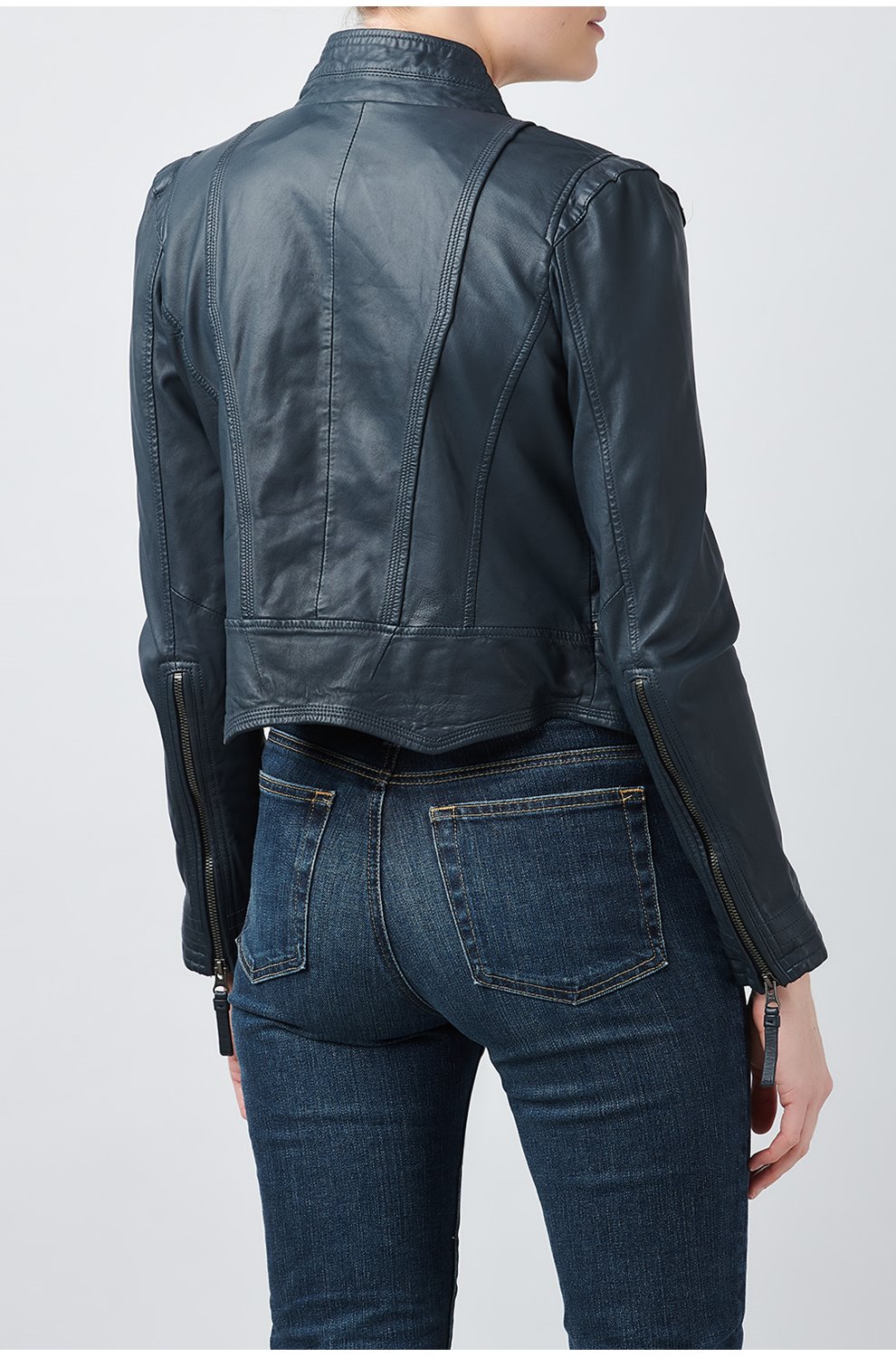 navy leather jeans