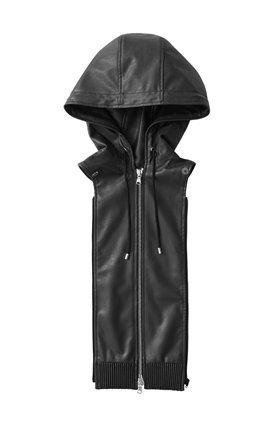 vegan leather hoodie dickey in black