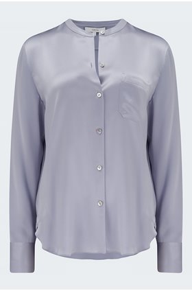 silk band collar blouse in lilac