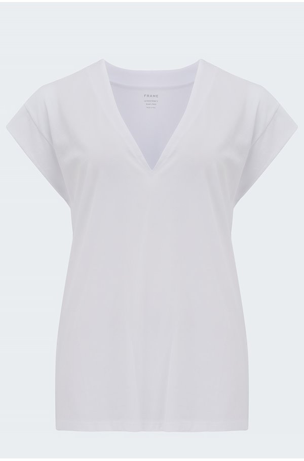 FRAME - Le Mid Rise V T-Shirt in Blanc