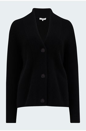 raised collar cardigan in black