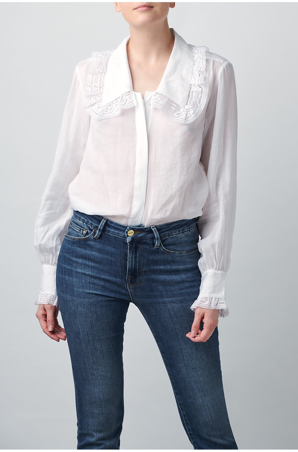 Trilogy Stores | Lace Collar Shirt in Blanc