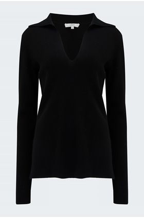 fitted polo jumper in black