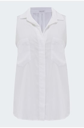 short sleeveless button down shirt in white