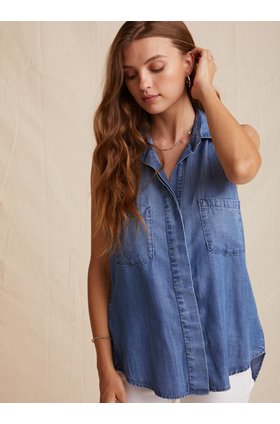 sleeveless button down shirt in medium ombre