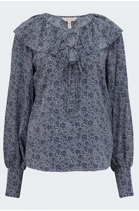 vine print blouse in storm blue combo