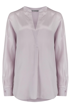 Vince Band Collar Silk Blouse in Lilac