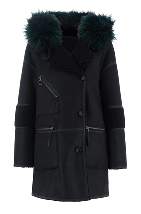 Urbancode Azza Faux Fur Reversible Hooded Duffle Coat in Black