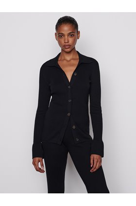 slim rib cardigan in noir
