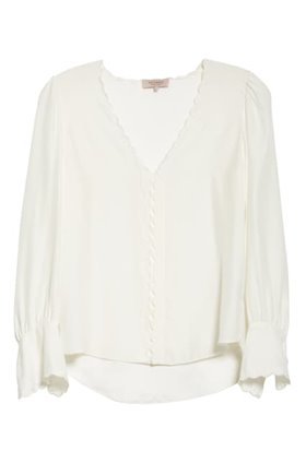 silk charmeuse scallop top in snow