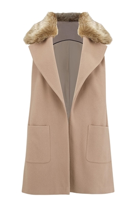 Helene Berman Luna Fur Collar Waistcoat in Taupe