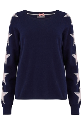 Cocoa Cashmere Star Sleeve Jumper in Navy, Cream and Silver