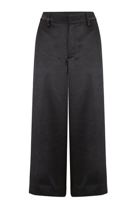 metallic satin wide crop pants in black