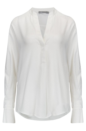 Vince Dot Silk Jaquard Popover Top in Off White
