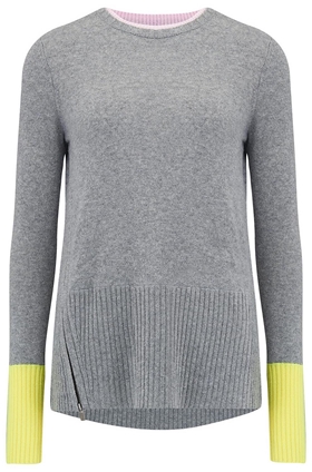 Duffy Contrast Zip Jumper in Grey and Sunshine