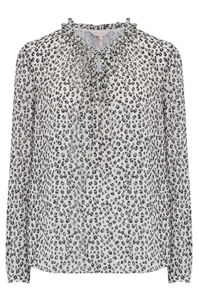 Rebecca Taylor Long Sleeve Mini Cheetah Print Top in Snow Combo