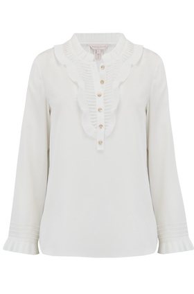 Rebecca Taylor Long Sleeve Pleated Silk Top in Snow