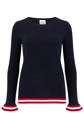 Madeleine Thompson Chieve Frill Jumper in Navy, Red and Cream
