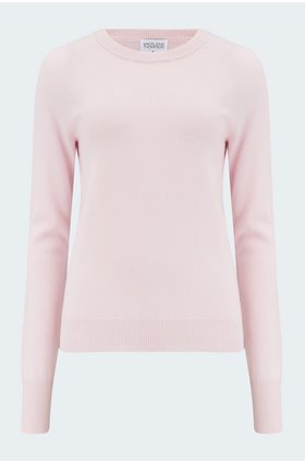 maddie cashmere crew in powder pink