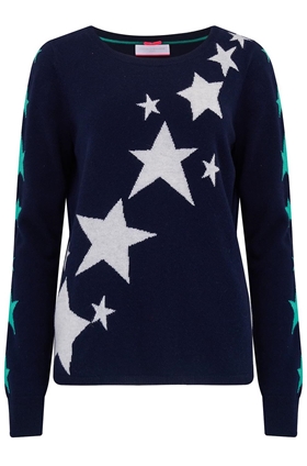 Cocoa Cashmere Trailing Star Jumper in Navy,Cloud and Mint