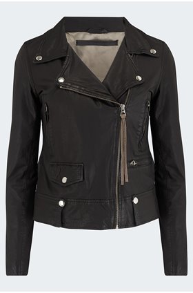 seattle thin leather biker jacket in black