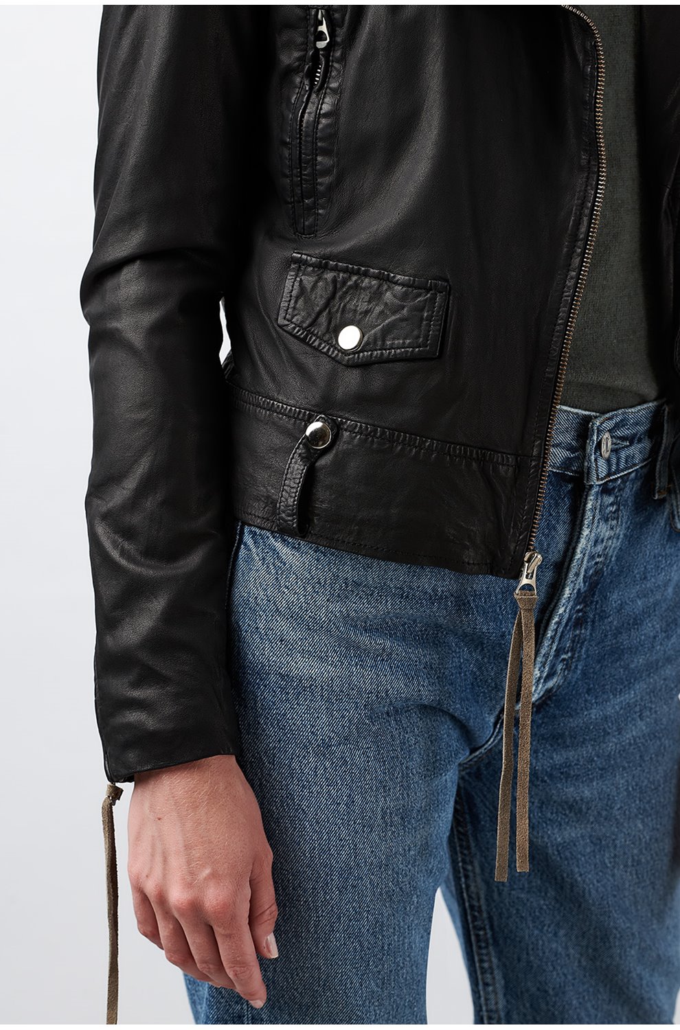 Mdk Seattle Thin Leather Biker Jacket In Black
