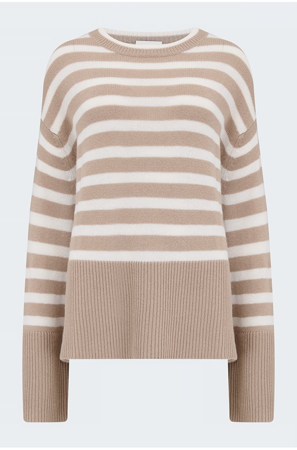 Round Sweater In Natural Stripe