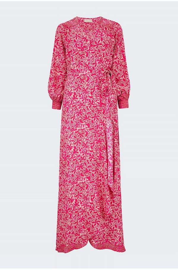 Kate Long Sleeve Dress In Gloriosa Print Flamingo