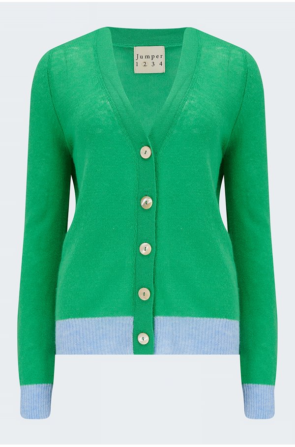 Contrast Cardigan In Bright Green Baby Blue Marl