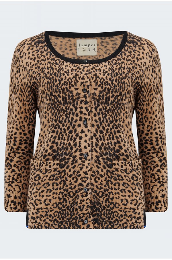 Printed Leopard Cardigan In Hazelnut Sky Diver
